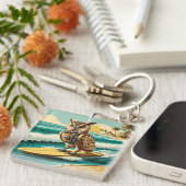  Robot Uil surfen op het strand Sleutelhanger (Voorkant Rechts)