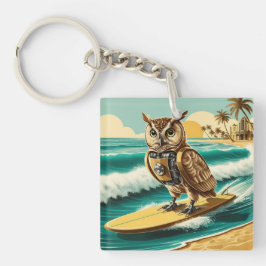  Robot Uil surfen op het strand Sleutelhanger