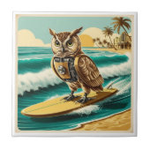  Robot Uil surfen op het strand Tegeltje (Voorkant)