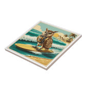  Robot Uil surfen op het strand Tegeltje (Zijkant)