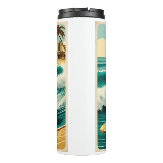 Robot Uil surfen op het strand Thermosbeker (Achterkant)