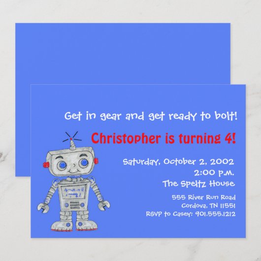 Robot-uitnodigingen Kaart (Voorkant / Achterkant)