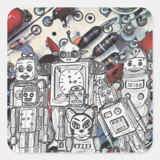 Robot Vakantie 1 Vierkante Sticker (Voorkant)