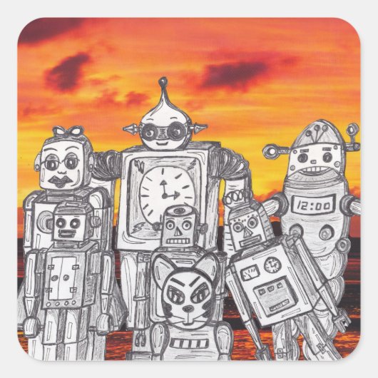 Robot Vakantie 3 Vierkante Sticker (Voorkant)