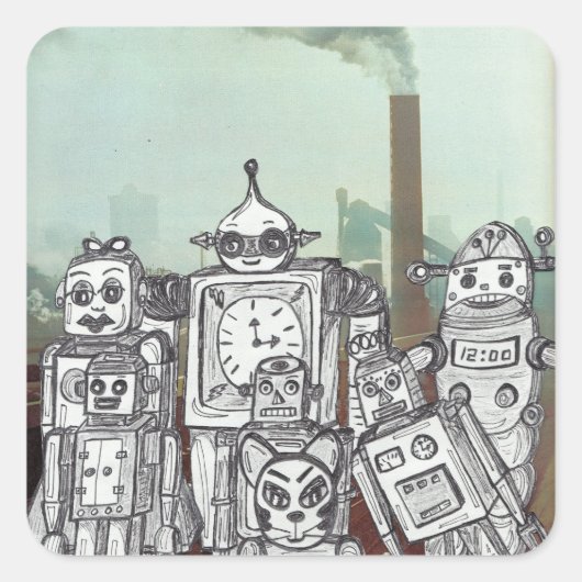 Robot Vakantie 6 Vierkante Sticker (Voorkant)