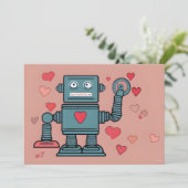 Robot Valentijn Hearts Love Note Feestdagenkaart (Staand voorkant)