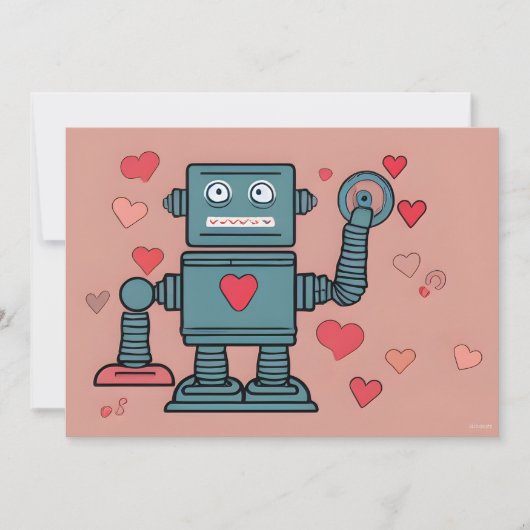 Robot Valentijnsharten Liefdesbrief Feestdagenkaart (Voorkant)