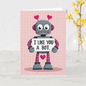 Robot Valentines I Like You A Bot Card Kaart (Gele Bloem)