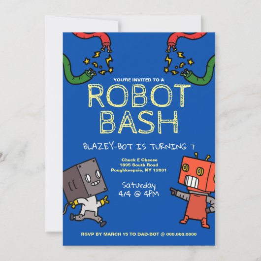 Robot Verjaardag Bash Uitnodiging (Voorkant)