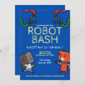 Robot Verjaardag Bash Uitnodiging (Voorkant / Achterkant)