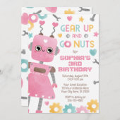 Robot Verjaardag uitnodiging, Meisje Robot Kaart (Voorkant / Achterkant)