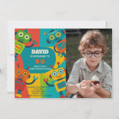 Robot Verjaardag Uitnodiging met foto (Voorkant)