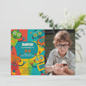 Robot Verjaardag Uitnodiging met foto (Staand voorkant)