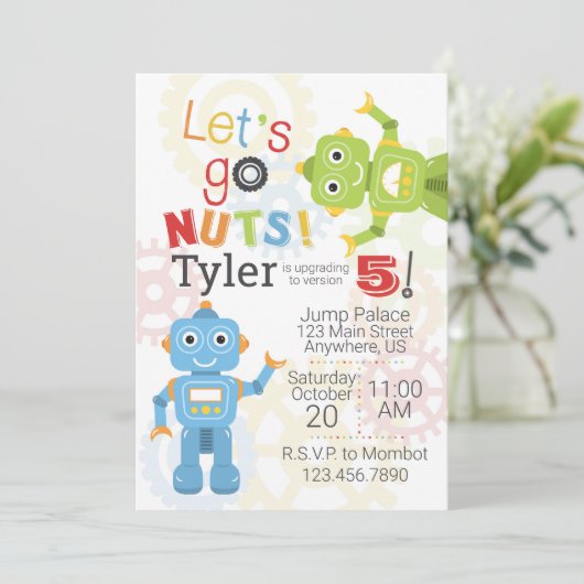 Robot Verjaardag Uitnodigingen Robots Verjaardagsf (Staand voorkant)