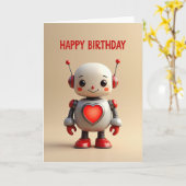 Robot Verjaardags Hart Kaart (Gele Bloem)