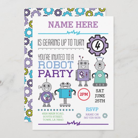 ROBOT Verjaardagsfeest Blue Gears Cogs Robots Uitn Kaart (Voorkant / Achterkant)