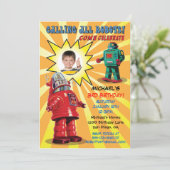 Robot verjaardagsfeest foto invoegen uitnodiging (Staand voorkant)