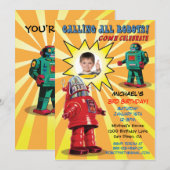 Robot verjaardagsfeest foto invoegen uitnodiging (Voorkant / Achterkant)