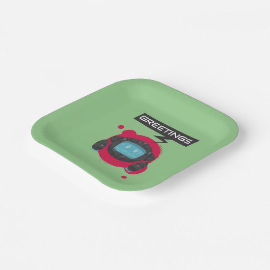 Robot verjaardagsfeest papieren bordje (Gebogen)