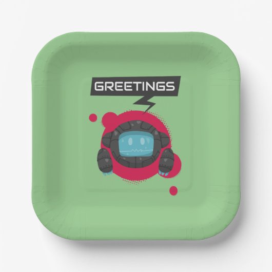 Robot verjaardagsfeest papieren bordje (Voorkant)