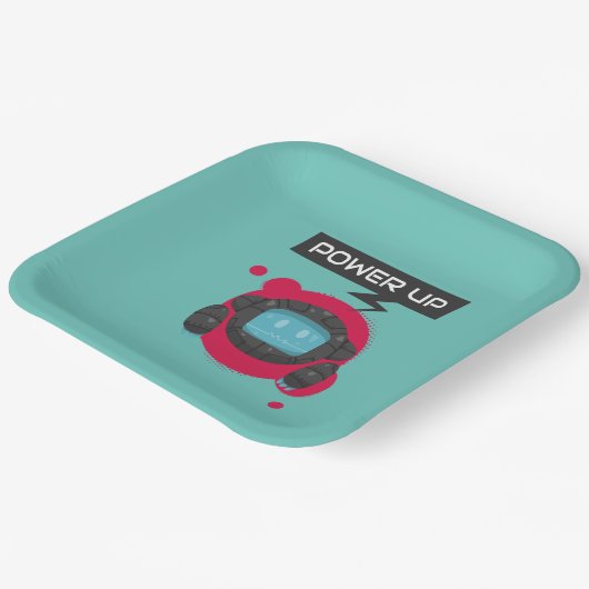 Robot verjaardagsfeest papieren bordje (Gebogen)