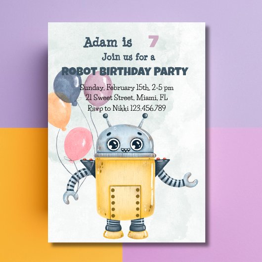 Robot verjaardagsfeest uitnodiging