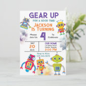 Robot Verjaardagsfeestje Gear Up Kaart (Staand voorkant)