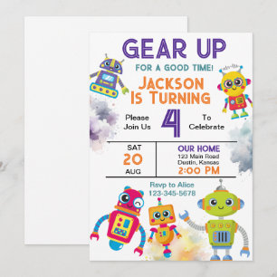 Robot Verjaardagsfeestje Gear Up Kaart