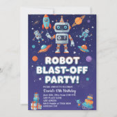 Robot-verjaardagsfeestje in de ruimte kaart (Voorkant)
