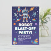 Robot-verjaardagsfeestje in de ruimte kaart (Staand voorkant)