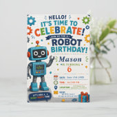 Robot Verjaardagsfeestje Kaart (Staand voorkant)