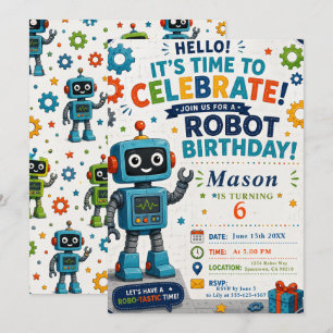 Robot Verjaardagsfeestje Kaart