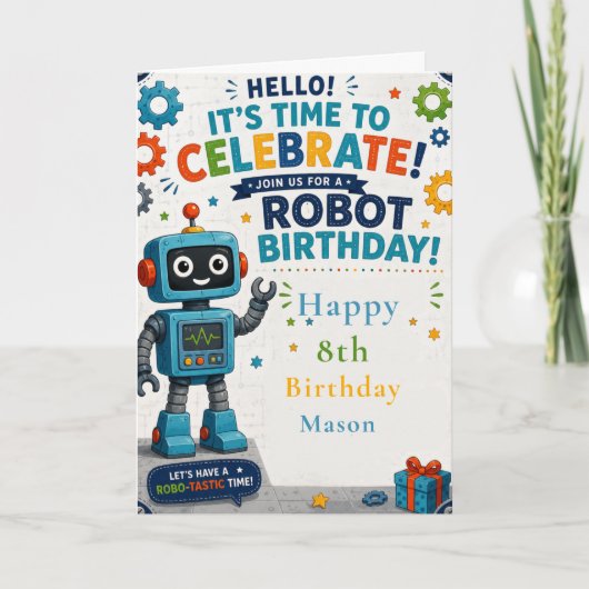 Robot Verjaardagsfeestje Kaart (Voorkant)