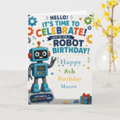 Robot Verjaardagsfeestje Kaart (Gele Bloem)