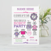 ROBOT Verjaardagsfeestje Roze Tandwielen Robots Ui Kaart (Staand voorkant)