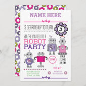 ROBOT Verjaardagsfeestje Roze Tandwielen Robots Ui Kaart (Voorkant / Achterkant)