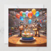 Robot Verjaardagsfeestuitnodigingen Digitaal downl Kaart (Achterkant)