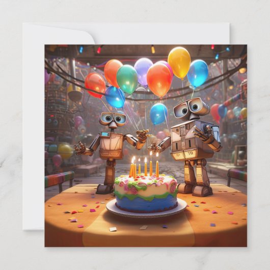 Robot Verjaardagsfeestuitnodigingen Digitaal downl Kaart (Achterkant)
