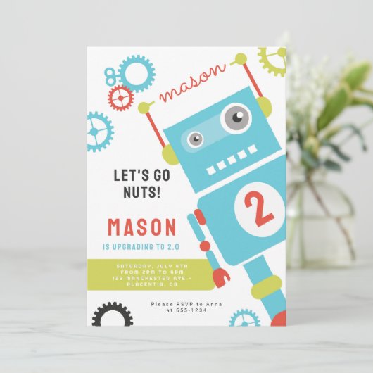 Robot Verjaardagsfeestuitnodigingen Kaart (Staand voorkant)