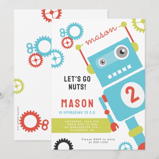 Robot Verjaardagsfeestuitnodigingen Kaart (Voorkant / Achterkant)