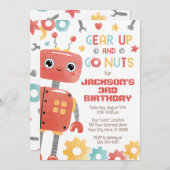 Robot verjaardagsuitnodiging, jongen robot kaart (Voorkant / Achterkant)