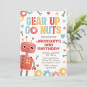 Robot verjaardagsuitnodiging, jongen robot kaart (Staand voorkant)