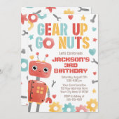 Robot verjaardagsuitnodiging, jongen robot kaart (Voorkant / Achterkant)