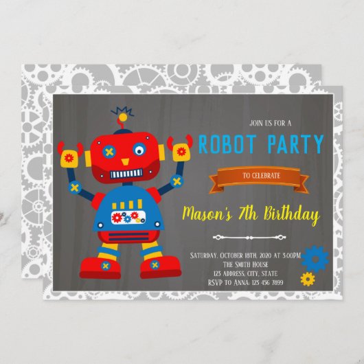 Robot verjaardagsuitnodiging kaart (Voorkant / Achterkant)