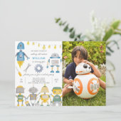 Robot verjaardagsuitnodiging met foto kaart (Staand voorkant)