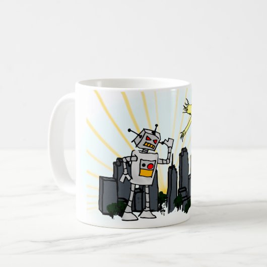 Robot versus Man met opblaasbare buis Koffiemok (Voorkant links)