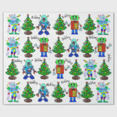 Robot Voeg jongensnaam toe Schattigee kerstrol Cadeaupapier (Vlak)