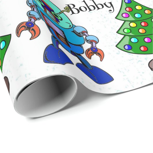 Robot Voeg jongensnaam toe Schattigee kerstrol Cadeaupapier (Rol Hoek)