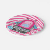 Robot voor roze en blauw meisje; roze en witte str papieren bordje (Gekanteld)