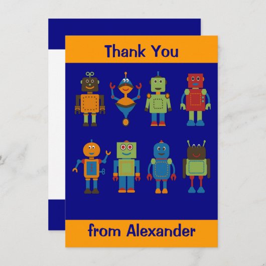 Robot Vrienden Kind Persoonlijke Platte Bedankkaar Bedankkaart (Voorkant / Achterkant)